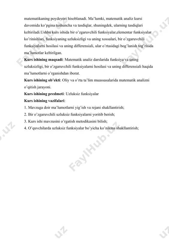 h.k. tartibdagi xususiy hosilalari xuddi yuqoridagiga о‘xshash ta’rif-lanadi. umuman, funksiyaning о‘zgaruvchilari bо‘yicha -tartibli xususiy hosilasi berilgan funksiyaning – tartibli xususiy hosilasi ning о‘zgaruvchi bо‘yicha xususiy hosilasi sifatida ta’riflanadi: bu holda ham lar bir-biriga teng bо‘lmaganda aralash hosila deyiladi. agar bо‘lsa, – tartibli xususiy hosila-lar quyidagicha oziladi. ushbu aralash hosilalar funksiyaning turli о‘zgaruvchilari bо‘yicha differensiallash tartibi bilan farq qiladi: da funksiyaning avval о‘zgaruvchisi bо‘yicha, sо‘ng о‘zgaruvchisi bо‘yicha xususiy hosilasi hisoblangan bо‘lsa, da esa avval о‘zgaruvchisi bо‘yicha, sо‘ng о‘zgaruvchisi bо‘yicha xususiy hosilasi hisoblangan. ular bir-biriga teng ham bо‘lishi mumkin, teng bо‘lmasdan qolishi ham mumkin (misollar keyingi punktda keltiriladi). aralash hisilalarning tengligini quyidagi teorema ifodalaydi. 1-teorema. faraz qilaylik, funksiya nuqtada marta differensiallanuvchi bо‘lsin. u holda nuqtada funksiyaning ixtiyoriy -tartibli aralash hosilalarning qiymati о‘zgaruvchilar bо‘yicha qanday tartibda differen-siallanishiga bog‘liq bо‘lmaydi. ◄bu teoremaning isboti, keyingi punktda ikki о‘zgaruvchili funksiya uchun keltiriladigan teorema isboti kabi bо‘ladi.► 20. yuqori tartibli differensialar. faraz qilaylik, funksiya ochiq tо‘plamda berilgan, …