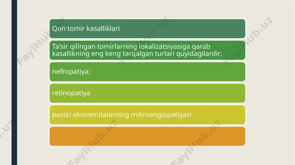 kompyuter tomografiya tekshiruvi buyurilishi mumkin. to'g'ri rasmni olish uchun bemorga ko'pincha kontrast modda yordamida bunday tekshiruvdan o'tish tavsiya etiladi, bu tasvirning ravshanligini oshiradi. siydikni umumiy tahlil qilishda nefropati bilan, ko'pincha jiddiy tashhis qo'yish uchun sabab bo'lgan o'zgarishlar tez-tez uchraydi. ultratovush, rentgen, mri yordamida buyraklardagi qon tomir kasalliklarini aniqlang. retinaning holatini va retinopatiyani erta aniqlash uchun bemor oftalmolog tomonidan muntazam tekshiruvdan o'tishi kerak. konsultatsiya va tekshiruvdan tashqari, shifokor tez-tez ko'z apparatini tekshirish uchun instrumental usullardan foydalanadi, uning asosida u patologik o'zgarishlarning mavjudligi yoki yo'qligi to'g'risida xulosa chiqaradi. davolash qandli diabetda mikroangiopatiyani davolash patologik jarayonning lokalizatsiyasiga bog'liq. retinopatiyaning boshlanishini, oyoq tomirlari yoki nefropatiya bilan bog'liq muammolarni to'xtatish juda qiyin, ammo ularning rivojlanishini biroz sekinlashtirish mumkin. tanadagi barcha qon tomir kasalliklarini davolashning asosiy tarkibiy qismlari qon shakarini maqsadli darajada ushlab turish va parhezga rioya qilishdir. busiz, biron bir mahalliy protsedura va yordamchi dori-darmonlar yordam bermaydi yoki doimiy natijaga olib kelmaydi. ko'zning to'r pardasida …