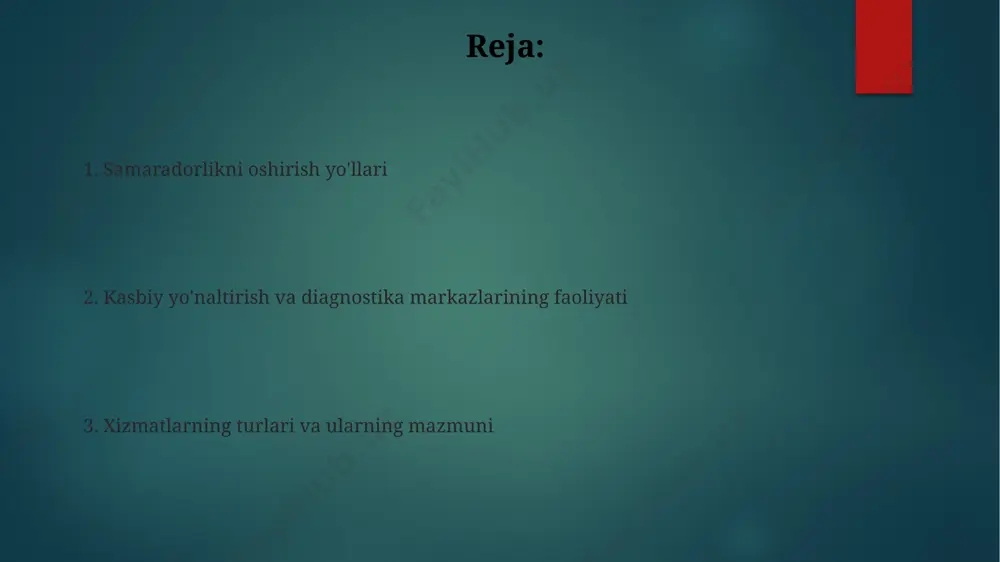 i. kasbiy rivojlanish imkoniyatlari samarqand viloyatida joylashgan markaz 2024 yil uchun 15 ta yangi kasb-hunar yo'nalishlarini ochib, 1000 dan ortiq fuqaroga professional tayyorgarlik berishni rejalashtirmoqda. andijon shahridagi kasbiy yo'nalish markazi o'tgan yili 85% qatnashchilarga tadbirkorlikni rivojlantirish bo'yicha 5 kunlik intensiv treninglar o'tkazdi va 20 ta yangi biznes loyihalarini qo'llab-quvvatladi. qiziqishlar va qobiliyatlarni o'rganish qiziqishlar va qobiliyatlarni o'rganish jarayonida toshkent shahridagi markazlarda 50 dan ortiq psixologik testlar, shu jumladan, rorschach testi va intellektni aniqlash testlari qo'llaniladi. o'zbekistonning 12 ta viloyatida joylashgan kasb-hunar yo'naltiruvchi markazlarida o'quvchilarning 3 ta asosiy qiziqish sohasini aniqlash uchun maxsus so'rovnomalar va intervyular o'tkaziladi. o'quv dasturlari va kurslar haqida ma'lumot toshkent shahridagi 5 ta kasb-hunar yo'naltiruvchi markazlarda 2023-yil uchun 30 dan ortiq turli o'quv dasturlari, jumladan, kompyuter savodxonligi va chet tillarini o'rgatish kurslari mavjud. samarqand viloyati hududida joylashgan markazlar 15 yoshdan 35 yoshgacha bo'lgan yoshlar uchun 6 oylik professional ko'nikmalarni oshirish kurslarini taklif qiladi, bu yerda 80% amaliy …