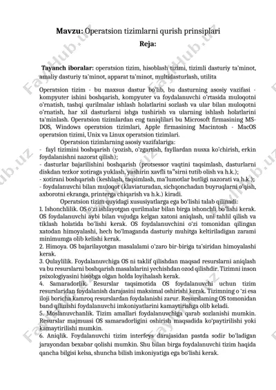 operatsion tizimlarni qurish prinsiplari — DOCX