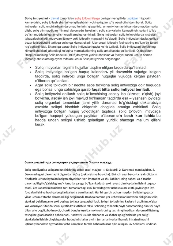 omadlarini shakllantirishning o‘zaro bog‘liqligi aks ettirilgan. soliqqa tortish nazariyasi va amaliyotida soliq imtiyozlarining tutgan o‘rni ingliz iqtisodchisi j. keyns nazariyasida alohida o‘rinni egallaydi. keynschilar tomonidan soliq tizimi, aniqrog‘i soliq imtiyozlari makroiqtisodiyot sharoitida iqtisodiyotni tartibga solishning tarkibiy elementi sifatida hamda davlatning tadbirkorlar manfaatiga ta’sir etish va budjetning daromad qismini to‘ldirish borasidagi muhim iqtisodiy qurol sifatida qaraladi. ikkinchi jahon urushidan keyin g‘arb davlatlarida neoklassik yo‘nalish, institutsional — ijtimoiy yo‘nalish talablariga mos tarzda soliqqa tortish tizimida imtiyozlar nazariyasiga ancha e’tibor berildi. mazkur iqtisodiy maktablar nazariy yondashuvlaridagi tub farqlar bo‘lishiga qaramay ularning vakillari umumiy tarzda soliq imtiyozlari orqali iqtisodiyotni barqarorlashtirish va uni tartibga solish vositasi sifatida qaraganlar. iqtisodiyotni boshqarishda soliq imtiyozlari rolini ular quyidagicha ifodalar edi: agar u yoki bu davlatning iqtisodiyoti ortiqcha ishlab chiqarish bilan xususiyatlanuvchi o‘sish davrini o‘tayotgan bo‘lsa, u holda davlat soliq imtiyozlarini kamay37 1 temur tuzuklari. t.: «cho‘lpon», 1991-y. 98-bet. 2 o‘sha joyda. tirish, ya’ni soliqlarni ko‘paytirish, soliqqa tortishni kuchaytirish …