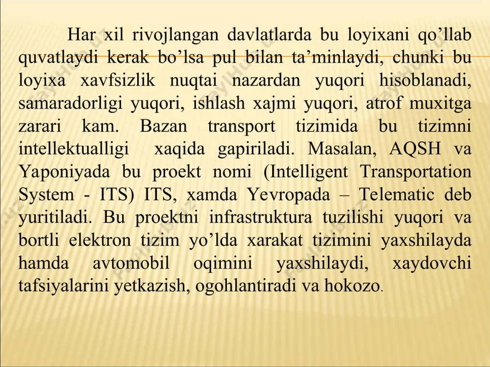 yuter elektr jixozlari priborlari xaqida ko’proq ma’lumot beradi. avtomobilni avtomat kontrol qilish tizimi chet avtomobillarida ishlatiladi va uni funktsional imkoniyatlari ko’p – bu jixizni funktsiyasi ko’p: avtomobil tizimlarini kontrol qilish (bortovli tizimni kontroli, btk) hamdanavigatsiya funktsiyasi. 3- raqamli multimetr multimetr kasbiy o’lchash asbobi bo’lib, suyuq kristall aniqlanishi 33/4 belgili ekran bilan ta’minlangan. asbob qo’yilgan vazifalarni bajaradi: - doimiy kuchlanishni o’lchash, - o’zgaruvchi kuchlanishni o’lchash - qarshilikni o’lchash, - sig’imni o’lchash - chastotani o’lchash, - diodlarni sinash - tranzistorlarni sinash, - zanjir uzluksizligini tekshirish. barcha avtombilni avtomat kontrol qilish tizimi funktsiyasi amk, qo’shimcha jixozdir, bu beshta sinfga bo’linadi (maxalliy ishlab chiqilgan amk): - vaqtfunktsiyasi (soat, budilnik, kalendar); - marshrutli funktsiyasi (yo’l vaqti, yo’lda turish vaqti, yonilg’ini sarfi, o’rtacha yonilg’i sarfi, barcha yonilg’i sarfi, bakda qolgan yonilg’i sarfi, qolgan yonilg’ini klometrli bashorat qilish, bosib o’tilgan yo’lni o’lchashi, o’rtacha tezlik, oniy tezlik, xarorat); - xizmat ko’rsatish funktsiyasi dvigatel resursini ko’rib chiqish avtomobil (dvigatelni …