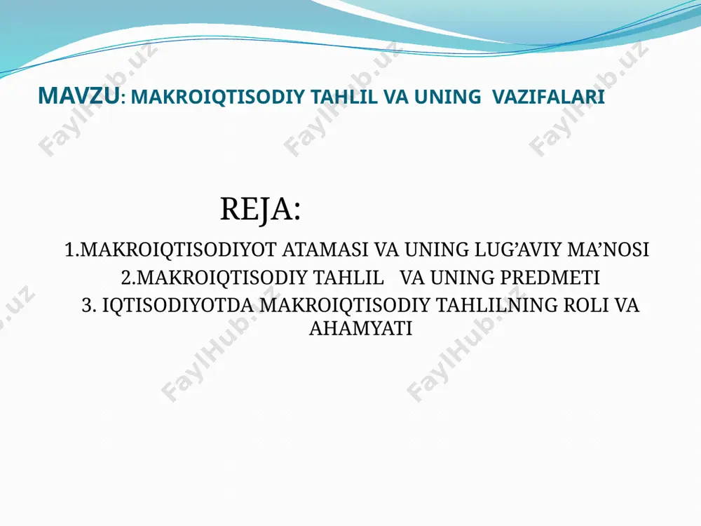 belgilashda makroiqtisodiy modeldan foydalaniladi. makroiqtisodiy model oʻzgaruvchilarning bir-biriga bogʻliqlik darajasi, inqirozdan chiqish usullariga koʻra farq qiladi. neoklassik nazariya va neokeynschilik taʼlimotiga asoslangan makroiqtisodiy modellar asosan iqtisodiy oʻsishga erishish usullarini tasvirlab beradi. makroiqtisodiy modellarga ad-as modeli, is-lm modeli va solow modeli misol boʻla oladi. makroiqtisodiyotning asosiy muammolari[tahrir | manbasini tahrirlash] mikroiqtisodiy darajada oʻz yechimini topmagan muammolar makroiqtisodiy darajada koʻrib chiqiladi[1][2][3]: iqtisodiy oʻsish, iqtisodiy sikllar. iqtisodiy oʻsish nima? iqtisodiy oʻsish sur’atlarini qanday aniqlash mumkin? iqtisodiy oʻsishga qanday omillar taʼsir koʻrsatadi? davlat farovonligida iqtisodiy oʻsishning oʻrni qanday?[4] ishsizlik. qaysi toifadagi aholi ishsiz hisoblanadi? ishsizlik iqtisodiyotga qanday taʼsir koʻrsatadi? ishsizlikni qanday qilib yoʻqotish mumkin? ishsizlik turlarini qanday aniqlash mumkin?[5][6] narxlarning umumiy darajasi. narxlarning umumiy darajasi deganda nima nazarda tutiladi? narxlardagi oʻzgarish iqtisodiy muvozanatga qanday taʼsir koʻrsatadi? inflyatsiya nima? inflyatsiya qanday holatda iqtisodiyotga foydali boʻlishi mumkin?[7][8] pul muomalasi, foiz stavkasi. makroiqtisodiyotda pulning roli qanday? foiz stavkasi nimalarga taʼsir koʻrsatadi va uni tashkil etuvchi omillar qaysilar?[9][10] …