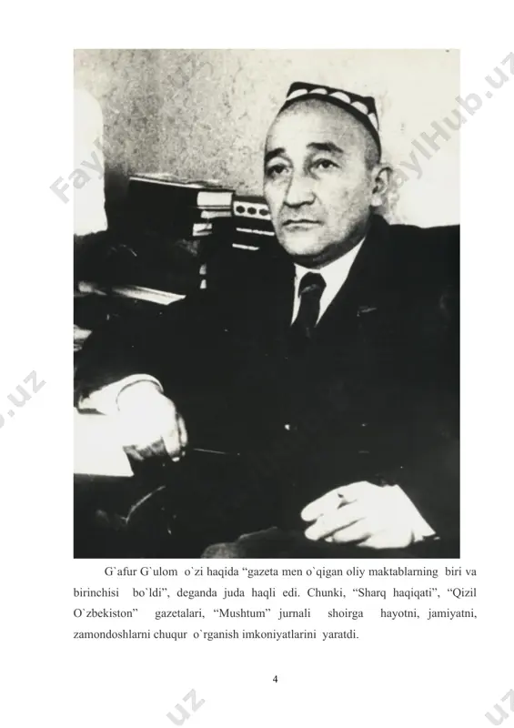 aloq” (1928) hikoyasini e`lon qilgani, umr shomidagi so`nggi mashhur “mening o`g’rigina bolam”(1965) asari ham hikoya ekani yozuvchi ijodida nasr nechog’lik mustahkam o`rin tutganini ko`rsatadi. g’afur g’ulom bir necha qissalar ham yozdi. lekin ularning bayon usuli bir biridan farq qiladi “netay” (1931) asari yirik- publitsistik pardada uchinchi shaxsda hikoya qilinsa, “tirilgan murda” (1934) satirik pardada bo`lib, qahramonning esdalik daftari shaklida yoziladi “yodgor”ning (1936) bularga o`xshamagan jihati, unda voqeani bosh qahramonning o`zi hikoya qiladi. “shum bola” (1956) qissasi sarguzasht syujet asosiga qurilgan asar hajviy hazil pardada yozilgan. ammo g’afur g’ulom qissalarning barchasini birlashtiradigan o`z tomir bor, bu-mehnatkash insonning adashiyligi, mehr-shavqati, pok qalbi va mehnatsevarligi, insonni himoya etishi uning orzu-armon uchun kurvshish g’oyasidir. g’afur g’ulomda xalq og’zaki ijodi ta`sirining nihoyatda xilma-xil ko`rinishlarini topish mumkin: unda folklor asarlarini qayta ishlash, qoliplash usuli, “shum bola”da “uch yolg’ondan qirq yolg’on” ertagiga o`xshagan g’oyat jozibali yolg’on to`qib, juda qiziq kulgili voziyat-holat yaratadi. o`nlab feletonlarini nasriddin afandi latifalari …