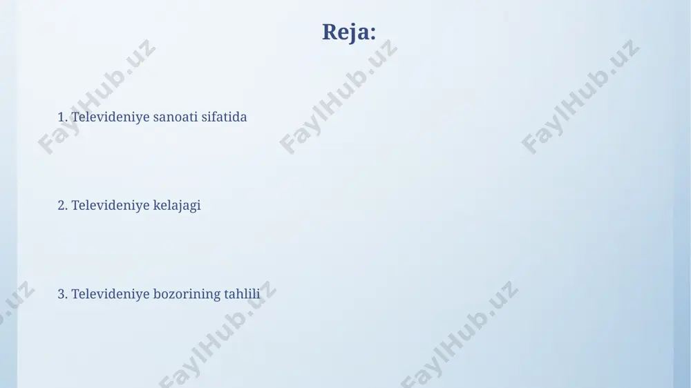levideniye sanoatining kelajagi markaziy osiyo mamlakatlarida, jumladan o'zbekistonda, 4k va 8k kabi yuqori aniqlikdagi televideniye texnologiyalarining joriy etilishi keyingi 10 yil ichida raqamli televideniye bozorini 15% ga oshirishga yordam beradi. televideniye sanoatining kelajagi sun'iy intellekt va mashinani o'rganish texnologiyalari bilan chambarchas bog'liq bo'lib, 2030-yilga borib, dunyo bo'ylab 500 milliard dollarlik bozor hajmini egallaydi, xususan, aqsh va xitoy kabi yirik mamlakatlarda. televideniye sanoati tarixi 1990-yillarning boshlarida, sovet ittifoqi parchalanganidan keyin, o'zbekiston televideniyesi ko'p kanalli tizimga o'tdi, xususiy telekanallar paydo bo'ldi va raqobat kuchaydi. bu davrda reklama daromadlari sezilarli darajada o'sdi. televideniye sanoati o'zbekistonda 1956-yilda toshkentda birinchi televizion eshittirishlar boshlanganidan keyin jadal rivojlana boshladi, bu esa keyinchalik butun respublika bo'ylab tarmoqning kengayishiga sabab bo'ldi. televideniye turlari yaponiyada anime va tokusatsu kabi milliy televideniye turlari global miqyosda mashhur bo'lib, millionlab tomoshabinlarni jalb qilib, eksport daromadlariga sezilarli hissa qo'shadi. aqshda kabel televideniyesi 1980-yillarning oxirida keng tarqaldi va 500 dan ortiq kanallarni o'z ichiga olgan …