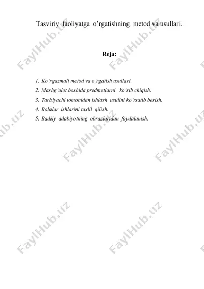 tаsviriy fаоliyatgа o’rgаtishning mеtоd vа usullаri — DOC