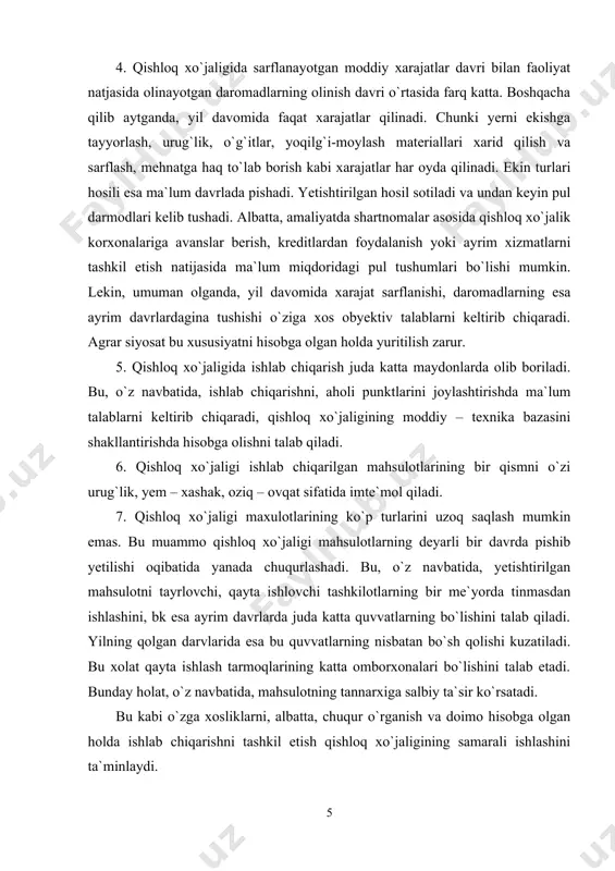 g samarali ishlashini ta`minlaydi. bozor iqtisodiyoti sharoitida iqtisodiyot tarmoqlarining, shu jumladan, qishloq xo’jaligi ishlab chiqarishining samaradorligi ko’p jihatdan boshqa tarmoqlar ishlab chiqarish faoliyatiga chambarchas bog’liq. sababi, bir tarmoqning pirovard mahsuloti boshqa bir tarmoq uchun ishlab chiqarish vositasi yoki xom-ashyosi bo’lib xizmat qiladi va uning tarmoq uchun birlamchi qayta ishlash yoki mahsulotni iste’molchiga yetkazib berish xizmatini vujudga keltiradi. qishloq xo’jaligi bir tomondan, texnika, qishloq xo’jaligi mashinalari, yoqilg’i moylash materialllari, zaharli kimyoviy vositalar, mineral o’g’itlar, qurilish materiallari va transport vositalari yetkazib beruvchi sanoat bilan, ikkinchi tomondan, ta’mirlovchi, saqlovchi, yetkazib beruvchi, ya’ni xizmat qiluvchi tarmoqlar va ishlab chiqaruvchilar bilan bog’langan. bundan tashqari, qishloq xo’jaligi mahsulotlaridan xom-ashyo sifatida foydalanuvchi, sanoatning oziq-ovqat, yengil, to’qimachilik kabi tarmoqlari bilan ham mustahkam aloqa mavjud. sanoat va qishloq xo’jaligi tarmoqlari o’rtasida bunday aloqadorlik ular bazasida, organik jihatdan aloqador bo’lgan va yagona pirovard maqsadga qaratilgan agrosanoat majmui shakllanishuvini vujudga keltiradi. shunday qilib, agrosanoat majmui qishloq xo’jaligini rivojlantirish bilan, uning ishlab …