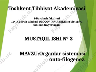 organlar sistemasi onto-filogenez — PPTX