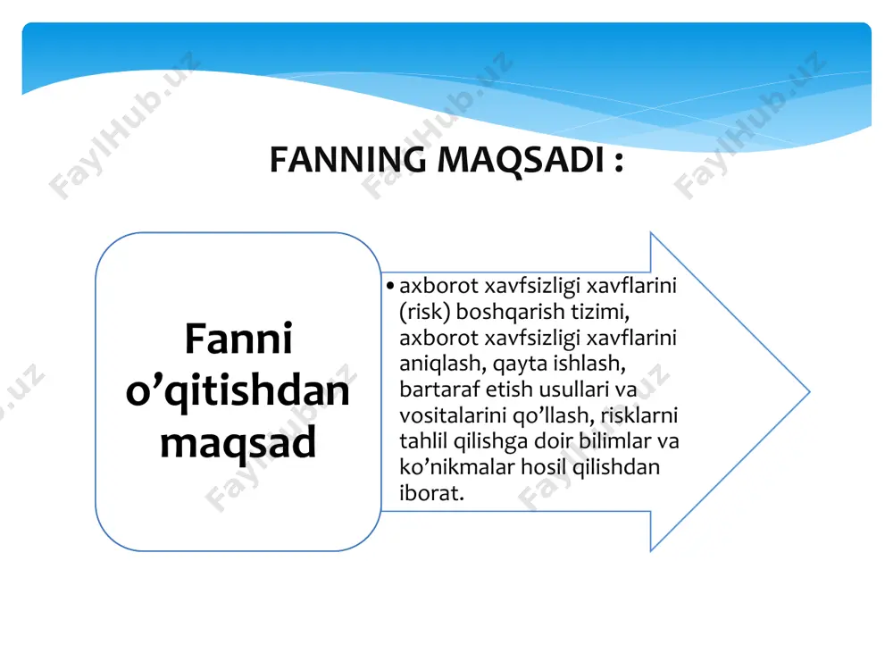 isoblanadi. boshqacha aytganda, zaifliklar – tahdidlarning muvaffaqiyatli amalga oshirilishiga imkon beruvchi har qanday omillar. zaiflik nima?  tahdid deganda (umumiy ma’noda) kimningdir manfaatlariga zarar yetkazuvchi hodisa (ta’sir, jarayon yoki voqea) tushuniladi. axborot tizimiga taxdid deganda esa axborot tizimining xavfsizligiga bevosita yoki bilvosita zarar yetkazuvchi ta’sir imkoni tushuniladi. tahdid nima?  risk bu - noaniq hodisa yoki hodisalar to'plami, agar u sodir bo'lsa, maqsadlarga erishishga ta'sir qiladi; risk idrok etilgan tahdid yoki imkoniyatning yuzaga kelish ehtimoli va uning maqsadlarga ta'sirining kattaligi kombinatsiyasi bilan o'lchanadi. axborot xavfsizligida risk nima? insident insident bu standart operatsiyalar qatoriga qo‘shilmaydigan hamda xizmat holatini uzib qo‘yish yoki xizmat sifati yomonlashishi holatlariga olib keladigan har qanday hodisaga aytiladi.  deyarli barcha tashkilotlar xavfli hodisalar sonini kamaytirish va o'z maqsadlariga erishish uchun xavfni baholash zarurati bilan duch kelishmoqda. tashkilotning maqsadlari uning faoliyatining turli jihatlariga ta'sir qilishi mumkin: strategiyadan tortib to mahsulotni chiqarish, jarayonlarni ishlab chiqish va loyihalarni ishlab chiqishgacha. …