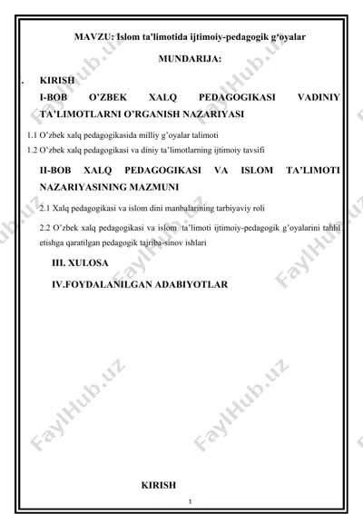 islom ta'limotida ijtimoiy-pedagogik gʻoyalar — DOCX