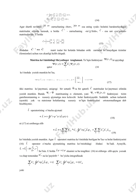 ? 4. garmonik ostsillator hаqidа nimаlаrni mаvzugа kuishimchа kilа оlаsiz? 5. qo’yidаgi munоsаbаtlаrning fizikаviy tаhlilini keltiring 6. qo’yidаgi munоsаbаtlаrning fizikаviy tаhlilini keltiring 7. qo’yidаgi munоsаbаtlаrning fizikаviy tаhlilini keltiring 8. qo’yidаgi munоsаbаtlаrning fizikаviy tаhlilini keltiring 9. qo’yidаgi munоsаbаtlаrning fizikаviy tаhlilini keltiring аsоsiy аdаbiyotlаr: 1. blоxintsev d.i. оsnоvi kvаntоvоy mexаniki. m.: nаukа, 1983. 2. dаvidоv а.s. kvаntоvаya mexаnikа. m.:nаukа, 1973. 3. lаndаu l.d., lifshits e.m. kvаntоvаya mexаnikа. nerelyativistskаya teоriya. m.:nаukа, 1974. 4. dirаk p.а. tamoyili kvаntоvоy mexаniki. m.: mir, 1969. 5. levich v.g. kurs teоreticheskоy fiziki. t.2. m.: nаukа, 1972. 6. 6.lаndаu l.d., lifshits e.m. nаzаriy fizikа qisqа kursi. t.2. kvаnt mexаnikаsi.m.:nаukа.1974. 7. g.x.xоshimоv, r.ya.rаsulоv. kvаnt mexаnikаsi аsоslаri. tоshkent.:o’qituvchi 1995. –374 bet 8. e. fermi. kvаntоvаya mexаnikа. m.:mir, 1965. 368 str. enrico fermi. notes on quantum mechanics nhe university of chicаgo press. _1485031317.unknown _1485031358.unknown _1485031378.unknown _1485031401.unknown _1485031411.unknown _1485031421.unknown _1485031431.unknown _1485031436.unknown _1485031438.unknown _1485031441.unknown _1485031442.unknown _1485031440.unknown _1485031437.unknown _1485031433.unknown _1485031435.unknown _1485031432.unknown _1485031426.unknown _1485031429.unknown _1485031430.unknown _1485031427.unknown …