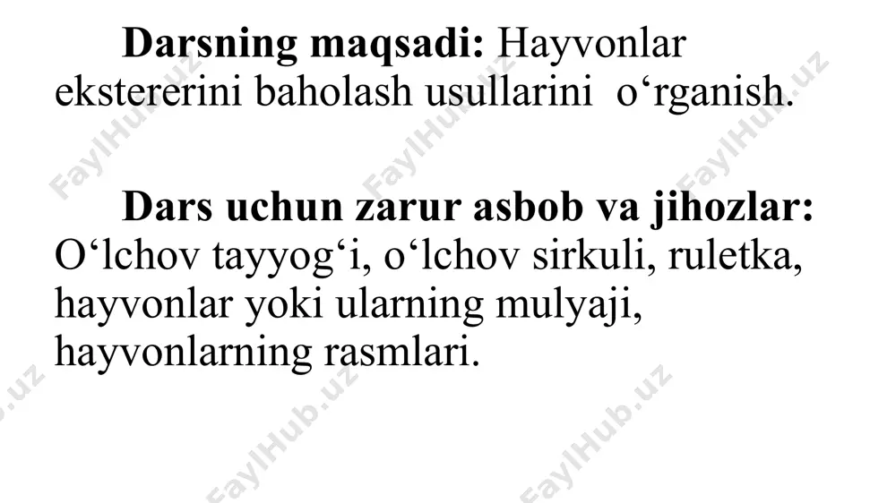 mg‘aza cho‘qqisi, 32-son, 33-tirsak kosasi, 34-sakrash bo‘g‘inlari, 35-dum popugi, 36-bo‘yin. qo‘yning tana qismlari 1-tumshuq; 2-og‘iz; 3-burun teshiklari; 4-lab; 5-burun; 6-qanshari; 7-manglay; 8-ko‘z; 9-quloq; 10-bo‘yin; 11-bo‘yin yelka chuquri; 12-yag‘rin; 13-yelka; 14-ko‘krak; 15-to‘sh; 16-oldingi oyoqlar; 17-orqa; 18-bel; 19-biqin; 20-qovurg‘ga; 21-oldingi choti; 22-korin; 23-orqa choti; 24-dumg‘aza; 25-son; 26-kurak orqa chuquri; 27-dum ildizi; 28-dum; 29-orqa oyoqlar. otlarning tana qismlari 1-quloqlar orasi; 2-kokili; 3-peshonasi; 4-qulog‘i; 5-chakkasi; 6-ko‘zi; 7-ganashi; 8-burni; 9-burun katagi; 10-jag‘lari; 11-iyak chuqurchasi; 12-ensa; 13-yoli va bo‘yin toji; 14-6o‘yin yonboshi; 15-tomog‘i; 16-qarchig‘ayi; 17-ko‘kragi to‘shi bilan; 18-orqasi; 19-yonboshi; 20-choti; 21-beli; 22-dumg‘azasi; 23-biqini yoki yon cho‘qqilari; 24-dum ildizi; 25-dum; 26-orqa chiqarish teshigi; 27-ket oralig‘i; 28-chovi; 29-kuragi; 30-yelkasi; 31-tirsagi; 32-bilakuzuk; 33-bilak; 34-tushog‘i; 35-baqayi; 36-pocha; 37-tuyoq; 38-soni; 39-boldiri; 40-tizza bo‘g‘ini va kosasi; 41-sakrash bo‘g‘ini; 42-tovoni; 43 -panjasi; 44-poshnasi. 1-toji; 2-yuzi va ko‘zi; 3-quloq solinchog‘i; 4-bosh tepa qismi; 5 –peshonasi; 7 va 6 - tumshug‘i; 8- ziraklari; 9 va 10 -tomog‘i va bo‘yni; 11-yoli; 12-mayda qoplagich patlari; 13-ko‘kragi; 14 …