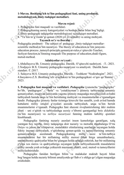boshlang’ich ta’lim pedagogikasi fani — DOCX