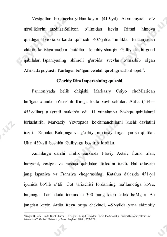 ildda epik poema yozdi. kvint enniy (er av 239—169-yillar) rim tarixiga bag'ishlangan «annalar» epik poemasini 18 jildda yozdi, bu shoirdan 1100 dan ortiq she’rlar meros qoldi.tit maktsisy plavt (er av 250— 184-yillar) birinchi rim komediografi bo‘lib, uning 130 komediyasidan 2i tasi saqlanib qolgan. ikkinchi buyuk rim komediografi publiy terensiy afrikalik (er. av. 185—159-yillar) bo‘lib, uning pyesalaridan 6 tasi bizgacha yetib kelgan. rimda tradegiya keng tarqalmadi. rim tragiklari mark pakui (er av 220—130-yillar) va lutsiy aksiy (er av 170—90-yillar) o‘z tradegiyalarini yaratish uchun buyuk yunon dramaturglarining asarlaridan foydalandilar. rimda keng tarqalgan adabiy janr satira (she’r, masal, latifa va dialoglar aralashmasi) edi. vaqt o‘tishi bilan u bizga yaxshi tanish bo‘lgan satiraga aylandi. birinchi rim satiriki gay lutsiliy (er av 180—102-yillar) 30 kitobdan iborat satiralar to‘plamini bunyod qildi. latin prozasining ilk namunalaridan biri mark portsiy katon kattaning (er av 234—249-yillar) «dehqonchilik to‘g‘risida» nomli asari edi. uning 7 jildli rimning qadimgi davrlaridan ii puni …