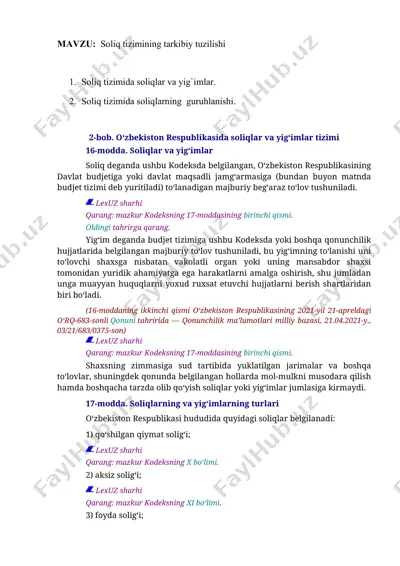 soliq tizimining tarkibiy tuzilishi — DOCX