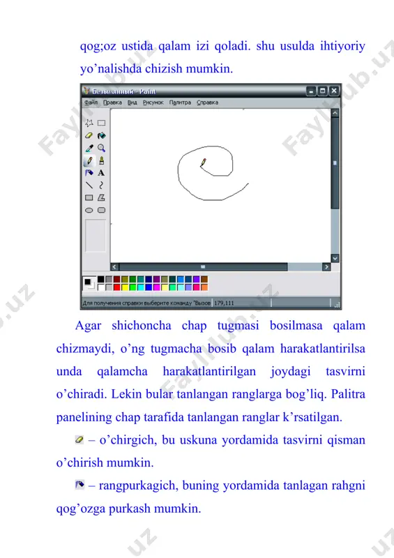 rlar. bunday printerlar malumotni qog’ozga bo’yqlarni purkash orqali shop etadi. bunday printerlar asosan rangli bo’ladi. ignali printer lazerli printer bo’yoqli printer sichqoncha. bu qurilma kompyuterning qo’shimcha boshqaruv qurilmasi bo’lib, undan ko’mpyuterni boshqarishda, dasturlarni ishga tushirish, tasvirlar chizish, o’yinlarni boshqarish kabi bir qator hollarda foydalaniladi. sichqonchaning sharli, optik turlari mavjud. sichqonchaning stol ustidagi harakatini komptyuterga uzatish uchun unga ikki hil qurilma o’rnatish mumkin. birinchi turda sichqoncha ostiga sharcha o’rnatib, shu sharchaning harakatiga qarab sichqonchaning stoldagi harakati aniqlanadi. ikkinchi usulda uning ostiga mahsus optik qurilma o’rnatilib, bu qurilma sichqoncha ostidagi sirt(stol yuzasi)ning harakati ahiqlanadi. sichqonchaning tugmachalari soni ham har hil bo’lishi mumkin. uning tugmachalari ko’proq bo’lsa, bajaradigan faoliyati ham ko’proq bo’ladi. skaner. bu qurilma ma’lumotlarni qog’ozdan o’qib kompyuterga uzatish uchun mo’ljallangan. skanerda kuchli hur chiqaruvchi uzunchoq chiroq jaylashgan bo’lib, undan chiqqan nurlar qog’ozdan qaytishini tekshirib tasvirni aniqlovshi fotodiodlar yordamida ma’lumotlar kompyuterga uzatiladi. oligan ma’lumotlar asosida kompyuterda qog’ozdagi tasvirning nushasi paydo bo’ladi. trekbol. …