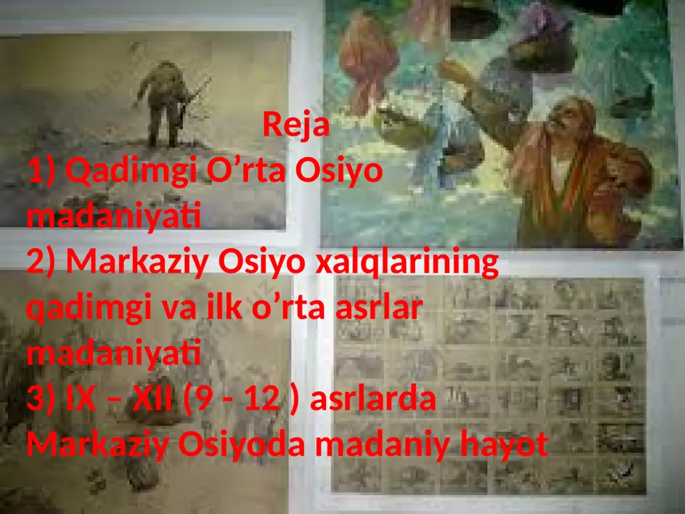 avjud bo’lgan. chunonchi bu hududda buddizm, moniylik, shamonlik, nasroniylik dinlari hukm surgan. bu dinlarga sig’inuvchilar o’rtasida bir-birlarini hurmat qilish, diniy bag’rikenglik tenglik amalda bo’lgan. bu esa kishilar ongida baynalminallik hislarini shakllantirishda muhim omillar bo’lib xizmat qilgan. markaziy osiyoning tub xalqlari tabiatida boshqa millatlarning vakillariga nisbatan kengfe’llik azalda mavjud bo’lib kelgan. bu sof insoniy tuyg’u, masalan, o’zbeklarda shu qadar rivojlanganki, milliy-ma’naviy kengfe’llik, toqatlilik ularning umumiy madaniyati va ruhiyatining ajralmas qismiga aylanib ketgan. www.arxiv.uz www.arxiv.uz 6 markaziy osiyo madaniyati jaxon madaniyati tarixida muxim o'rin tutadi. uning o'rta asrlardagi madaniyatiga butun dunyo allaqachon munosib baxo bergan. xatto baqtriya, marg'iyona, sug'd, parfiya, farg'ona, xorazm, choch xalqlarining qadimgi madaniyati xam jaxonni xayratga solmoqda. markaziy osiyo mintaqasining qadimgi madaniyatini o'rganish o'n yillar ilgari boshlangan bo'lsada, tadqiqotchilarning bu madaniyatining o'ziga xosligi va boy mazmuni lol qoldirdi. markaziy osiyo madaniyati ¢arb va sharqning buyuk madaniyat elementlarini bir butunlikda uyg'unlashtirib ifodalagan xolda o'ziga xos individuallik kasb etadiki, bu xususiyat …