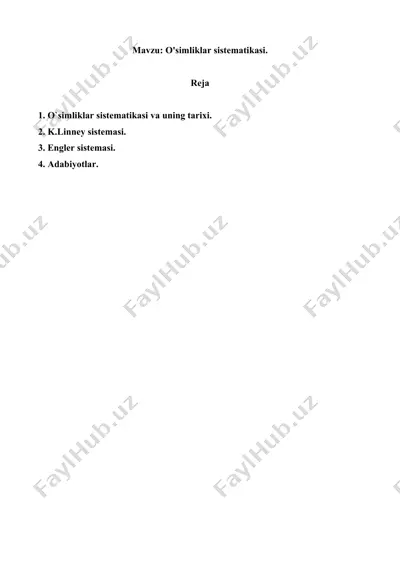 o'simliklar sistematikasi. referat 9 bet — DOC