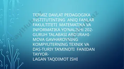 kompyuterning tarmoqlariga oid taqdimot ishi — PPTX