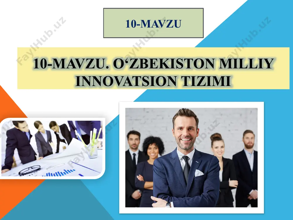 2017-yil 30-noyabr “o‘zbekiston respublikasi innovatsion rivojlanish vazirligi faoliyatini tashkil etish to‘g‘risida” pq-3416-son normativ-huquqiy hujjatlar 2018 yil 5 maydagi “faol tadbirkorlik va innovatsion faoliyatni rivojlantirish uchun shart-sharoitlarni yaratish bo‘yicha qo‘shimcha chora-tadbirlar to‘g‘risida”gi pq-3697-son normativ-huquqiy hujjatlar 2018 yil 7 maydagi “iqtisodiyotning soha va tarmoqlariga innovatsiyalarni joriy qilish mexanizmlarini takomillashtirish bo‘yicha qo‘shimcha chora-tadbirlari to‘g‘risida”gi pq-3698-son normativ-huquqiy hujjatlar 2018 yil 6 avgustdagi “ilmiy va innovatsion faoliyatni integratsiya qilish tizimi samaradorligini oshirishga doir chora-tadbirlar to‘g‘risida”gi pq-3899-son normativ-huquqiy hujjatlar 2018 yil 14 iyuldagi “ilmiy va ilmiy-texnikaviy faoliyat natijalarini tijoratlashtirish samaradorligini oshirish bo‘yicha qo‘shimcha chora-tadbirlar to‘g‘risida” gi pq-3855-son normativ-huquqiy hujjatlar 2019 yil 1 iyuldagi “o‘zbekiston respublikasi adliya vazirligi huzuridagi intellektual mulk agentligi faoliyatini tashkil etish chora-tadbirlari to‘g‘risida”gi pq-4380-son qarorlari normativ-huquqiy hujjatlar o‘zbekiston respublikasi prezidentining 2020 yil 2 martdagi “2017 — 2021-yillarda o‘zbekiston respublikasini rivojlantirishning beshta ustuvor yo‘nalishi bo‘yicha harakatlar strategiyasini “ilm, ma’rifat va raqamli iqtisodiyotni rivojlantirish yili”da amalga oshirishga oid davlat dasturi to‘g‘risida”gi pf-5953-son farmoni xulosa yuqoridagi …