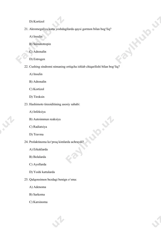 endokrinologiya test savollari - Page 5