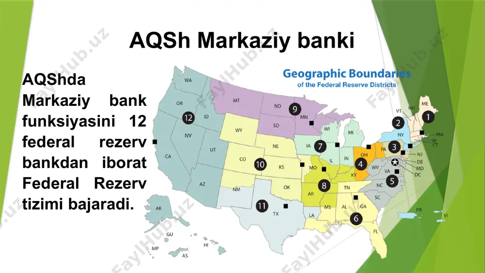 monetar siyosatini olib borish uchun bankning monetar siyosati qo'mitasi (mpc) javobgardir. markaziy bank - mamlakatdagi narx darajasi, bank tizimining barqarorligi hamda to‘lov tizimining barqaror faoliyati uchun mas'ul bo‘lgan muassasadir. buning uchun markaziy bank pul-kredit siyosatini olib boradi, tijorat banklar, to‘lov tashkilotlar, hamda bir necha nobank kredit tashkilotlar (mkt, lombarlardlar va boshqalar) faoliyatini litsenziyalaydi, tartibga soladi va nazorat qiladi. nimalar mumkin emas ? 1. tijorat banklarining amaliyotlarini amalga oshirish, 2. uchinchi shaxslarga moliyaviy yordam ko‘rsatish, 3. banklar kapitallari va boshqa yuridik shaxslarning ustav fondlarida ishtirok etish markaziy bank qanchalik mustaqil bo'lsa, shunchalik samarali monetar siyosati amalga oshiriladi. markaziy bank parlament oldida hisobot beradigan va iqtisodiyotning pul maqsadlariga javob beradigan, moliyaviy barqarorlikni ta'minlaydigan, narxlarning barqarorligini saqlab turadigan va iqtisodiy o'sishni davom etadigan majburiy qonunchilik muassasasi ekanligi belgilab qo'yilgan o’zbekiston respublikasi markaziy banki markaziy bankning bosh maqsadi: milliy valyutaning barqarorligini ta'minlashdan iborat. asosiy vazifalari: 1. monetar siyosatni hamda valyutani tartibga solish sohasidagi siyosatni …