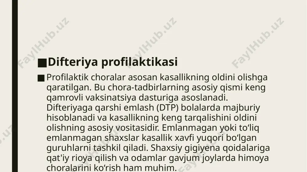 oya qilish, virus tarqalish xavfini kamaytirishga yordam beradi. bolalar bilan ishlaydigan muassasalarda gigiyenaga e'tibor berish muhim. epidemiyaga qarshi chora-tadbirlar 1. kasallarni izolyatsiya qilish: kasallanganlar izolyatsiya qilinib, ular bilan muloqot qilganlar tibbiy kuzatuvga olinadi. 2. favqulodda vaksinatsiya: kasallik tarqalgan joylarda emlanmagan bolalar va xavf guruhidagi kishilarga tezkor ravishda emlash o'tkaziladi. 3. dezinfektsiya: kasallik tarqalgan joylarda sanitariya va dezinfektsiya tadbirlari o‘tkaziladi. 4. monitoring: epidemiologik kuzatuv orqali kasallik tarqalishini nazorat qilish va kengayib ketishini oldini olish. gripp va orvi (o‘tkir respirator virusli infektsiyalar) epidemiologiyasi gripp va orvi havo-tomchi yo‘li bilan yuqadigan virusli kasalliklar bo‘lib, ular odatda kuz-qish mavsumida keng tarqaladi. grippni gripp virusi, orvi esa rinovirus, adenovirus, koronavirus kabi boshqa viruslar chaqiradi. kasallik odamlardan odamga yo‘talish, aksirish yoki muloqot orqali yuqadi. epidemiya paytida maktablar, ishxonalar va boshqa jamoat joylari kasallikning keng tarqalish o‘choqlari hisoblanadi. profilaktik choralarga grippga qarshi emlash kiradi. har yili kuzda grippga qarshi emlash tavsiya etiladi, ayniqsa, xavf guruhidagi odamlar (bolalar, …