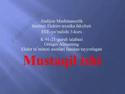 kompensatsiyalanuvchi reaktiv quvvatning miqdorini aniqlash — PPTX