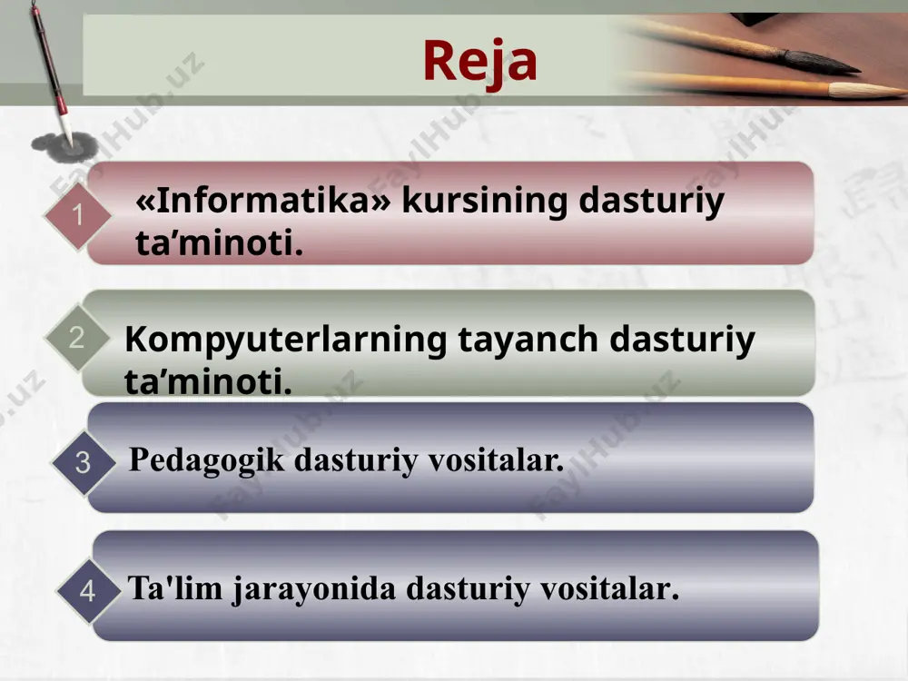 a ishlatishda o'quv jarayoni bilan bog'liq printsiplar 2) umumta'lim fanlarini (shu jumladan informatika) o'qitishda dasturiy ta'minotdan foydalanishda o'quv jarayoni bilan bog'liq printsiplar. birinchi guruh tamoyillari. qo'llaniladigan muammolarni tushunishning printsipi o'rganilayotgan tizimlarning nima uchun, qachon va qaerda ishlatilishi uchun bilimlarni o'z ichiga oladi. umumiy prinsip o'quvchilarga ushbu turdagi dasturiy ta'minot taqdim etadigan funksionallikni etkazishni talab qiladi. ushbu dasturiy ta'minotdagi harakatlar mantig'ini tushunishning printsipi informatika o'qitishning amaliy metodikasida hisobga olinmaydi va shu bilan birga, ushbu vositani tashkil etish tamoyillarini tushunmasdan, bu mumkin emas malakali ish ikkinchi guruh tamoyillari. ps-dan optimal foydalanish printsipi. o'qitishda dasturiy vositalardan foydalanganda o'qituvchining vaqti sezilarli darajada tejaladi. dasturiy ta'minot yordamida talabalar o'rtasida so'rovnoma tashkil qilish vaqtni tejaydi, chunki daftarlarni tekshirishga hojat yo'q, dastur, qoida tariqasida, darhol so'rov natijalarining diagnostikasini chiqaradi. o'quvchilarning ijodiy faoliyatini rivojlantirish uchun ps-dan foydalanish printsipi.shu bilan birga, tegishli ravishda tuzilgan vazifalar talabalarning fikrlashini rivojlantirishga yordam beradi, tadqiqot qobiliyatlarini shakllantiradi. masalan, grafik muharrirlarni o'rganishda siz talabalarga …