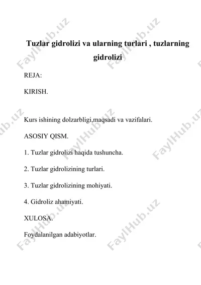 tuzlar gidrolizi va ularning turlari — DOCX