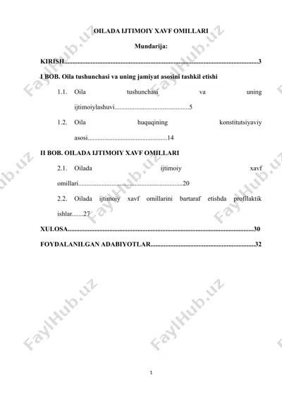 oilada ijtimoiy xavf omillari (kurs ishi) — DOCX
