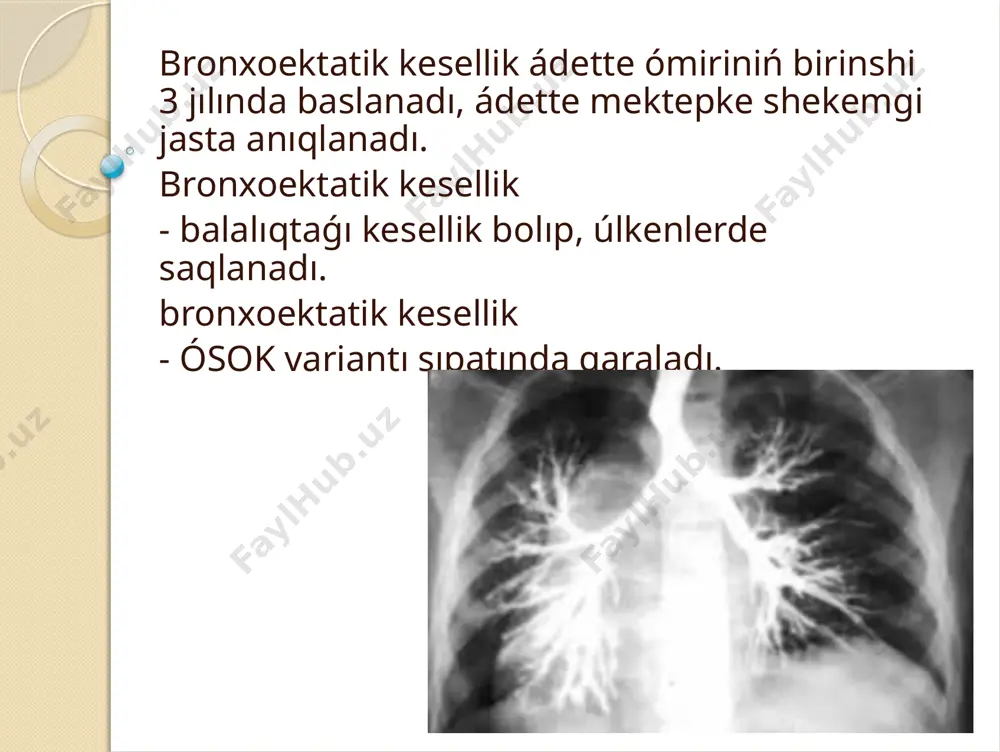 ентности streptococcus pneumoniae приобретенная резистентность (москва, 2009): - 14-15-членные макролиды – 9 %; - 16-членные макролиды и линкозамиды – 4,5 %; - доксициклин – 42,9 %; - ко-тримоксазол – 42,9 %; - пенициллин: 5 % - высокая устойчивость, 32 % - промежуточная. проблемы резистентности moxarella catarralis β-лактамаз-продуцирующие штаммы – 90 %. наиболее эффективны: амоксициллина клавуланат, цефалоспорины 2 и 3 поколения, макролиды, тетрациклины и респираторные фторхинолоны. bej hám sozılmalı joqarı dem alıw jolları infekciyaları. bej menen awırǵan balalardıń 50 procentinde lor aǵzalarınıń sozılmalı patologiyası (sozılmalı sinusitler, adenoiditler, tonzillofaringitler) bar. -dem alıw organları qorǵanıw mexanizmleriniń ulıwma jetispewshiligi. -joqarǵı dem alıw jolları patologiyasında sozılmalı jótel infekciyalanǵan sekreciyanıń mikroaspirasiyası hám kókirek ishi basımınıń kóteriliwi menen ótedi. - turaqlı infekciya oshaǵı. bektiń basqıshları birinshi basqıshı silekey iriń qaqırıqlı turaqlı yemes jótel, gúzgi-qısqı dáwirde pnevmoniyaǵa uqsap ótetuǵın qosılıwlar bolıwı múmkin. yekinshi basqısh bronxoektazlar irińleydi, turaqlı ıǵallı jótel payda boladı, kúnine 100-200 ml irińli qaqırıq, geyde qan …