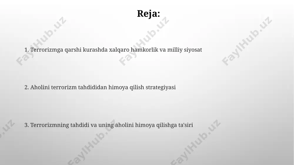 ar turli usullar, jumladan, portlashlar (70%), o'ldirish (15%), garovga olish (10%) va boshqa zo'ravonlik aktlarini qo'llashadi. bu hujumlarning 90%dan ko'prog'i tinch aholini nishonga oladi. terrorizm, jahon miqyosida 1990-yillardan buyon 30 000 dan ortiq odamning o'limiga sabab bo'lgan xalqaro jinoyat hisoblanadi va siyosiy maqsadlarga erishish uchun qo'llaniladigan zo'ravonlik harakatlarini o'z ichiga oladi. jamoatchilik bilan ishlash va axborot kampaniyalari axborot kampaniyalarining samaradorligini baholashda reytinglar, so'rovnoma natijalari va ijtimoiy tarmoqlardagi munosabatlar kabi ko'rsatkichlardan foydalaniladi. terrorizmga qarshi kurashda aholining 90% dan ortig'ini qamrab oluvchi keng qamrovli axborot kampaniyalari radikallashuvning oldini olishda samarali vosita hisoblanadi. xavfsizlikning texnik vositalari yuqori aniqlikdagi kuzatuv kameralari va sun'iy intellekt yordamida real vaqt rejimida tahlil qilinadigan videokuzatuv tarmoqlari, potentsial xavflarni aniqlashda 70% gacha samaradorlik ko'rsatadi. biometrik tekshirish tizimlari, masalan, yuzni aniqlash yoki barmoq izini skanerlash, terrorchilik tahdidi ostida bo'lgan joylarga kirishni nazorat qilishda 95% gacha aniqlik bilan xavfsizlikni ta'minlaydi. terrorizmga qarshi kurashda xalqaro hamkorlik terrorizmga qarshi kurashda 193 davlat aʼzosi …