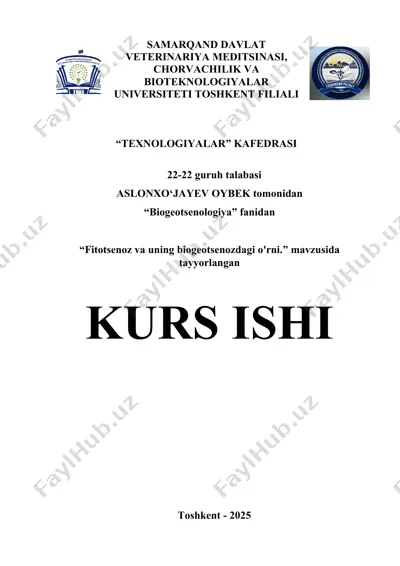 fitotsenoz va uning biogeotsenozdagi o'rni — DOCX