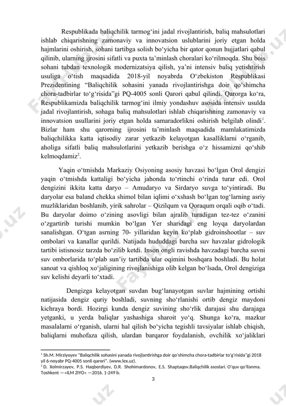 rda har yili 300 — 350 mingt baliq ovlangan. keyingi yillarda orol dengizida suv sathining pasayib ketishi, amudaryo va sirdaryo havzalarida ekologik holatning keskin yomonlashuvi oqibatida bu suv havzalaridan baliqlar ovlash keskin kamayib ketdi. baliqlarni o‘rganadigan fan ixtiologiya deb ataladi. baliqlar turiga bo‘layotgan xavf bugungi kunga kelib, global iqlim o‘zgarishi sababli okeanlar va dengizlardagi suv haroratining ko‘tarilishi tinch okeanidan o‘rta yer dengizigacha bo‘lgan ko‘plab baliq turlarining migratsiyasi va tarqalishini buzish bilan tahdid qilmoqda. shunindek, marjon riflarining degradatsiyasi rif tomonidan qo‘llab quvvatlanadigan baliq turlariga halokatli ta’sir ko‘rsatmoqda. bir qator tadqiqotlarga ko‘ra, papua-yangi gvineyadagi marjon riflarining yo‘qolishi endemic baliq turlarining populyatsiyasining 50% ga qisqarishiga olib keldi. nihoyat, qazib olinadigan yoqilg‘idan chiqadigan barcha uglerod chiqindilarining taxminan uchdan bir qismi okeantomonidan so‘rilmoqda; bu so‘nggi bir necha o‘n yilliklarda okeanlarni taxminan 30% kislotali qilib qo‘ydi. okean kislotalilashgani sari, marjon va istiridye kabi baliqlarning yo‘q bo‘lib ketishiga olib kelmoqda. 1960-yillardan beri suv omborlaridagi tog‘onlar tomonidan ushlab …