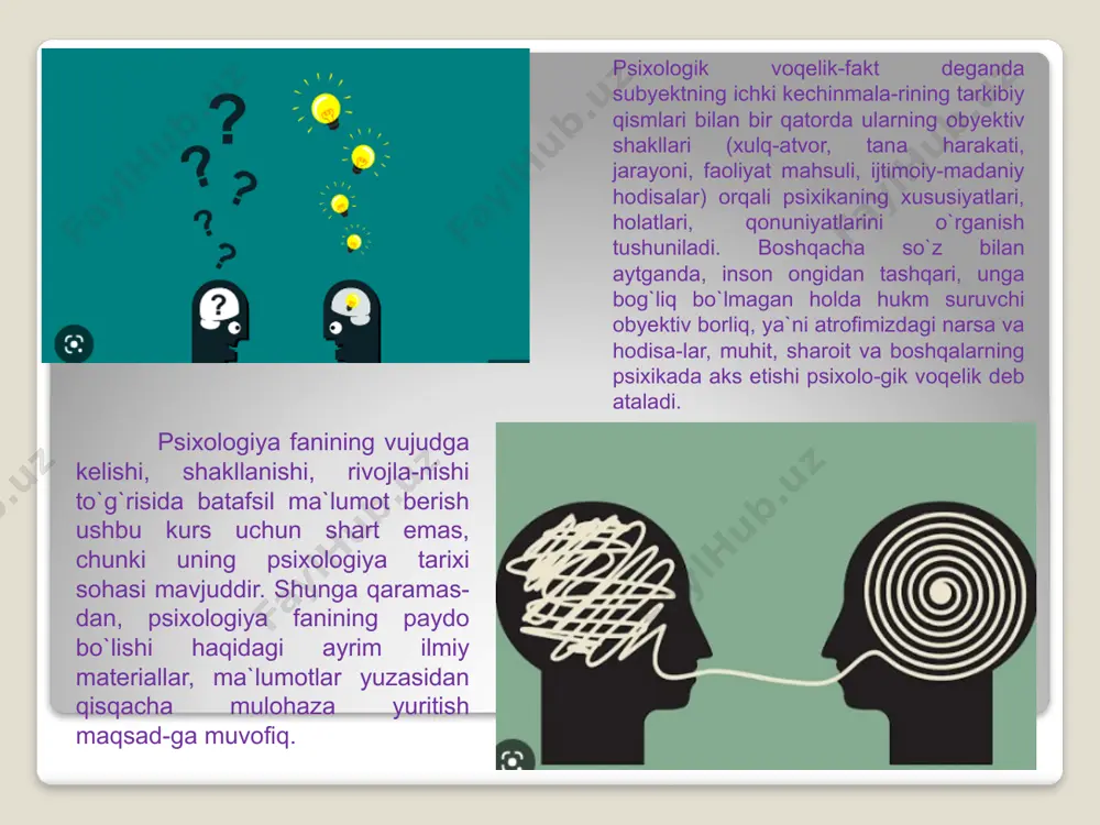risida kimmatli fikrlar yuritilgan. yukoridagi allomalardan mutaffakkirlari bobur. farobiy. uvaysiy." nodira. uvaysiy, mukimiy. xamza, avloniylarning yoshlar tarbiyasiga axlok-odob. fel-atvor, oilaviy masalalariga, shaxslararo munosabatlarga doir karashlari turli janrlardagi asarlarida bayon etilgan. hozirgi kunda inson shaxsini tadkik kilishga xar nuktai nazardan yondoshadigan bir kator nazariya.tar (ta’limotlar) mavjud: biogenetik, b) soiigsnsgik. v) psixogenetik. p kognitivistik, d) psixo-analitik, s) bixevioristik. tajriba (eksperement) metodi tabiiy eksperement laboratoriya eksperementi tashkiliy langityud qiyoslash e’tiboringiz uchun rahmat image2.tmp image3.tmp /docprops/thumbnail.jpeg