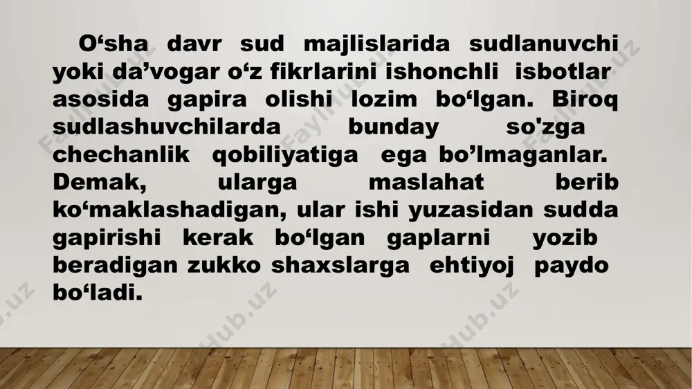 g asosiy fikmi ifoda etishga qaratilishi, ravon va tinglovchi tushunadigan darajada sodda bo‘lishini talab etadi. u notiqning hissiyot bilan so'zlashi mulohaza yuritayotgan fikrning tinglovchi qalbiga tez yetishida muhim omil bo‘lishini alohida uqtiradi. aristotelning saqlanib qolgan asarlarini u taklif etgan fanlarning tasnifiga ko'ra to'rtta asosiy guruhga ajratish mumkin: organon kodini tuzgan mantiq ustida ishlaydi (kategoriya materiallari, sharhlar, birinchi va ikkinchi tahlillar, topeka); "metafizika" deb nomlangan hayotning boshlanishlari bo'yicha birlashtirilgan ish; 3. tabiiy fanlar bo'yicha ishlar ("fizika", "osmon", "meteorologiya", "kelib chiqishi va yo'q qilinishi to'g'risida", "hayvonlar tarixi", "hayvonlarning qismlari to'g'risida", "hayvonlarning kelib chiqishi to'g'risida", "hayvonlarning harakati to'g'risida"); 4. jamiyat, davlat, huquq, tarixiy, siyosiy, axloqiy, estetik muammolar ko'rib chiqiladigan asarlar ("etika", "siyosat", "afina siyosati", "poetika", "ritorika"). demosfen (eramizdan awalgi 384—323-yillar) umrini ona-vatanining gullab-yashnashiga bag'ishlagan davlat arbobi, mashhur notiq demosfen eramizdan oldingi 384-yili afinada o ‘ziga to ‘q oilada dunyoga keldi. otasining ismi ham demosfen bo‘lib, qurol-yaroq ustaxonasining egasi edi. bo'lajak notiq 5 yoshga …