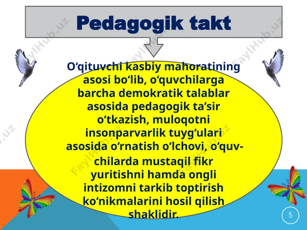 ada axloq va odobning muhim xususiyatlaridan biri bo‘lmish dilkashlik insonning atrofdagi odamlar bilan barqaror, yaqin munosabatda bo‘lishga intilishi deb ta’riflanadi. o‘qituvchi nazokatida dilkashlik va pedagogik takt 20 psixologlar o‘qituvchilarning dilkashlik xususiyati ikki toifadagi odamlar xarakterida mujassamlashgan deb ta’kidlaydilar birinchisi, ekstravert shaxslar: ular barcha ishlarda faol, jiddiy va vazmin, osoyishtalikka va tashqi ta’sirchanlikka moyil kishilardir. ikkinchisi, introvert shaxslar: ular faqat o‘z ichki olamiga beriluvchan, atrofidagi odamlarga aralashmaydigan, o‘z-o‘zini nazorat qilishga, doimo ichki xavotirga moyil kishilardir. 21 o‘qituvchining dilkashligi – uchta tarkibiy qismni birlashtiruvchi jarayondir muloqotda zaruriyatning mavjudligi muloqotdan keyin, muloqot paytida, muloqotgacha yaxshi kayfiyat kommunikativ ko‘nikma va malakalarga ega bo‘lish 22 rus olimi a.v.mudrik o‘z ilmiy tadqiqotlarida o‘qituvchining xushmuomalalilik bilan muloqotga kirishishi va unga ko‘nikma hosil qilishga nisbatan qobiliyatini aniqlaydigan quyidagi mezonlarni ajratib ko‘rsatadi inson tafakkurining o‘ziga xos xususiyatlarga muvofiqligi; inson tafakkurining o‘ziga xos xususiyatlarga muvofiqligi; xushmuomalalilik va shirinsuxanlik empatiya va o‘z-o‘zidan paydo bo‘ladigan o‘tkir zehnga ega bo‘lish ma’lum bir maqsadga …