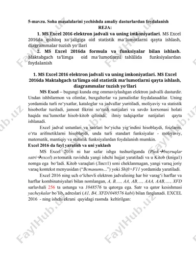 ms excel 2016 elektron jadvali va uning imkoniyatlari — DOC