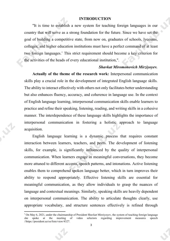 exts, infer meanings, and draw conclusions. writing skills, on the other hand, are enhanced through collaborative activities such as peer reviews, group writing projects, and discussions about writing techniques. the aim the theme: english language learning is a dynamic process that requires constant interaction between learners, teachers, and peers. the development of listening skills, for example, is significantly influenced by the quality of interpersonal communication. when learners engage in meaningful conversations, they become more attuned to different accents, speech patterns, and intonations. active listening enables them to comprehend spoken language better, which in turn improves their ability to respond appropriately. the scientific novelty course work: the importance of interpersonal communication skills in the development of integrated english language skills is a topic that has gained significant attention in recent years, reflecting the evolving landscape of language education. integrated english language skills encompass listening, speaking, reading, and writing, all of which …