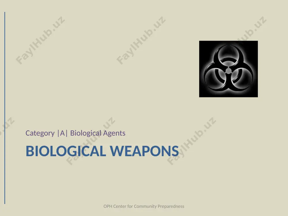 egories biological agents | characteristics as a bioweapon effectiveness morbidity and mortality transmission environmental person-to-person ease of use special handling production complexity accessibility commonly available few legal controls prevention as a disease symptoms diagnosis clinical laboratory transmission environmental person-to-person treatment curative supportive oph center for community preparedness the agents category |a| biological agents oph center for community preparedness anthrax category |a| biological agents oph center for community preparedness anthrax | description anthrax: an infection caused by the spore-forming bacteria bacillus anthracis. also called “wool sorter’s disease.” types inhalational (rare) acquired by inhaling anthrax spores. this is the form most likely caused by a biological attack using aerosolized anthrax spores. cutaneous (more common) acquired when anthrax bacteria enter a break in the skin. gastrointestinal (rare) acquired by eating food contaminated with anthrax bacteria. oph center for community preparedness inhalational anthrax | as a disease organism – bacillus anthracis incubation period – …