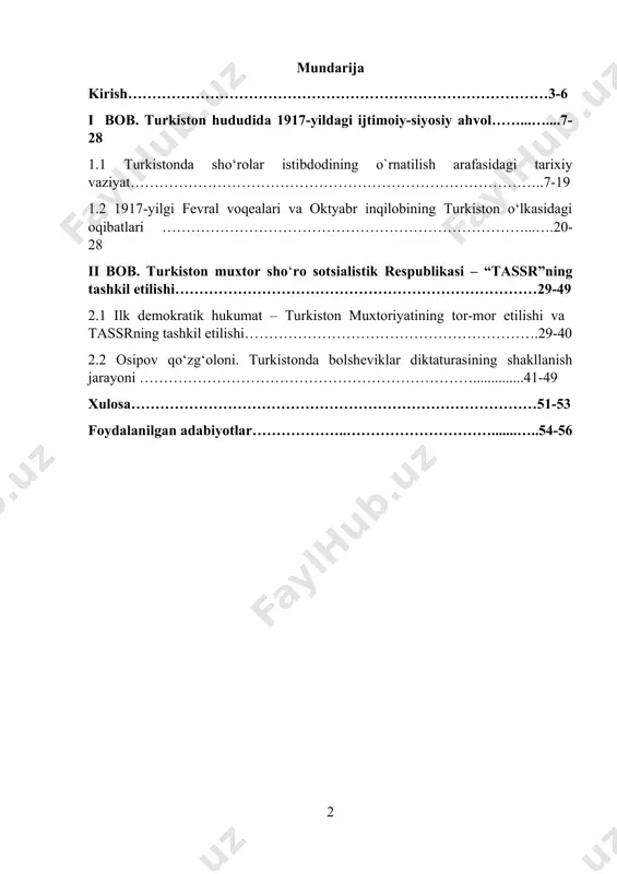 b va ziddiyatli siyosiy jarayonlar domiga tushdi. rossiya imperiyasi tarkibida bo‘lgan bu hudud uchun 1917-yilgi fevral va oktyabr inqiloblari katta burilish nuqtasi bo‘lib xizmat qildi. fevral inqiloli natijasida romanovlar sulolasi ag‘darildi, ammo bu voqea turkiston aholisining siyosiy va ijtimoiy muammolarini hal qilmadi. aksincha, markaziy hokimiyatning zaiflashuvi va bo‘shliqning yuzaga kelishi o‘lkada siyosiy kuchlar o‘rtasidagi kurashni yanada kuchaytirdi. turkiston muvaqqat hukumati, mahalliy muxtor boshqaruv tuzilmalari va sovetlar shaklidagi yangi siyosiy institutlar o‘rtasidagi raqobat hududda beqarorlikni yanada chuqurlashtirdi. 1917-yil noyabr oyida bolsheviklar petrograddagi hokimiyatni qo‘lga kiritganidan so‘ng, ularning hokimiyatini butun rossiya hududlarida o‘rnatish harakati boshlandi. turkistonda esa sovet hokimiyatining o‘rnatilishi boshqa mintaqalarga nisbatan murakkab va davomiy jarayon bo‘ldi. chunki bu hududda nafaqat mahalliy musulmon aholining milliy-madaniy manfaatlari, balki eski imperiya mansabdorlari va yangi sovet vakillari o‘rtasidagi siyosiy qarama-qarshiliklar keskin tus olgan edi. shu bilan birga, turkiston o‘zining ko‘p millatli, ko‘p konfessiyali va ijtimoiy jihatdan murakkab tarkibi bilan ajralib turardi, bu esa hokimiyat …