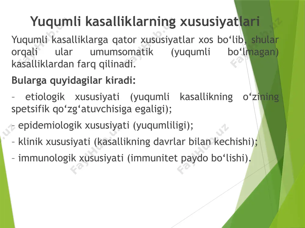 hsizlantirilgan bakteriya kulturasi bilan emlaganda hayvonlarda kuydirgi bakteriyasiga qarshi immunitet hosil bo`lishini aniqladi. pasterning qutirish kasalligini o`rganish borasidagi ishlari ham o`ta katta ahamiyatga moliqdir. kasallangan quyon miyasini sekin-asta quritib, kuchsizlantirilgan kasallik qo`zg`atuvchini oldi va u bilan hayvonlarni emlab sog`lom hayvonlarni kasallikdan saqlab qolish yo`llarini topdi. bunday emlashlar, antirabik-qutirishga qarshi emlashlar deyilib, juda keng ko`llamda tarqadi. bu ishlar yangi fan immunologiyaning paydo bo`lishiga asos soldi. lui paster nemis olimi robert kox (1843–1910)ning tekshiruvlari vabo va kuydirgi qo‘zg‘atuvchilarining morfologik belgilarini o‘rganishga imkon berdi. keyinchalik ko‘pgina yuqumli kasalliklar – qaytalama tif (1868), qorin tifi (1880), sil (1882), qoqshol (1884), dizenteriya (1891), leyshmanioz (1898) va boshqa kasalliklar qo‘zg‘atuvchilari aniqlandi. d.i. ivanovskiy (1864–1920)ning izlanishlari asosida viruslar mavjudligi isbotlandi. ingliz mikrobiologi aleksandr flemming (1881–1954)ning kuzatuvlari alohida ahamiyatga ega. u 1929-yilda penicillium notatum yashil mog‘orining bulyonli filtratlari stafilokokklar va qator boshqa grammusbat bakteriyalarning o‘sishini to‘xtatish qobiliyatiga ega ekanligini aniqladi. infeksion agentlar bakteriyalar zamburug’lar viruslar rikketsiyalar spiroxetalar gelmintlar …