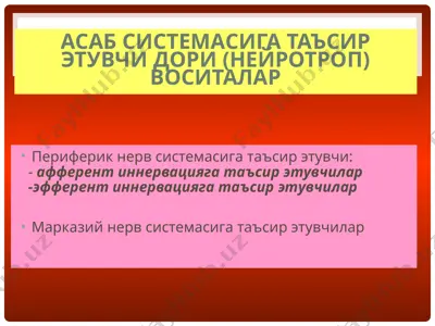 асаб системасига таъсир этувчи дори (нейротроп) воситалар — PPTX