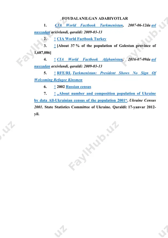 , traditional clothing, and handicrafts. furthermore, it addresses the influence of historical events and migration patterns on their cultural evolution. by integrating ethnographic fieldwork, historical analysis, and ling uistic study, this paper provides a comprehensive overview of turkmen identity and cultural practices, highlighting the resilience and adaptability of the turkmen people amidst modern challenges. keywords. turkmen ethnography, turkmen culture, nomadic traditions, kin ship systems, marriage customs, traditional clothing, handicrafts, cultural evolution, turkmen identity, turkmenistan. /docprops/thumbnail.emf turkman xalqi etnalogiyasi. qabul qiluvchi.kabulov r annotatsiya ushbu maqola turkman xalqi etnologiyasini o'rganishga bag'ishlangan. maqolada turkman xalqining kelib chiqishi, tarixi, madaniyati, an'analari va urf- odatlari tahlil qilinadi. etnologik tadqiqotlar asosida, turkmanlarining hayot tarzi, ijtimoiy tuzilmasi va diniy e'tiqodlari haqida batafsil ma'lumotlar keltirilgan. maqola, shuningdek, turkman xalqi orasida uchraydigan asosiy madaniy va ijtimoiy o'zgarishlarni ham ko'rib chiqadi. ushbu tadqiqotlar natijalari turkman xalqining o'ziga xosligini va uning madaniy merosini saqlash va rivojlantirishda muhim ahamiyatga ega ekanligini ko'rsatadi. …