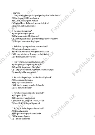 ilmiy ishlar matni va savollar to‘plami — DOCX