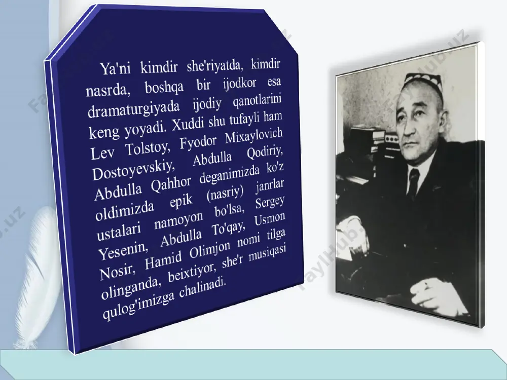b fikr-lashga undashi bilan ajralib turadi. bedil mutolaasi otaga abadiy haqiqatlardan, o'lmas va yuksak tuyg'ulardan saboq beradi. abdulqodir bedil she'riyatida, jumladan, shunday misralarni uchratamiz: maqomi zolim oxir bar zaifonast arzoniy, agar otash furu aftad baxokistar dehad joro... (mazmuni: zolimning maqomi - qudrati, zulmi oxir-oqibat zaiflashib, kuchdan qoladi. lovullab yonayotgan olov ham bir kun kelib kulga aylanadi.) endi bu fikrning g'afur g'ulom she'ridagi ifodasiga e'tibor beraylik: iblisning g'arazi bo'lgan bu urush albatta, yetadi o'zin boshiga...