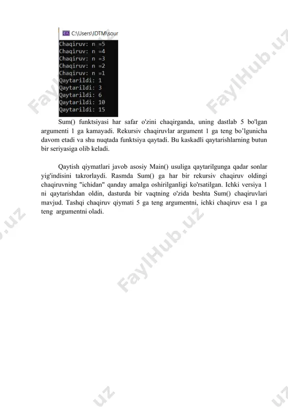 n holda). yig'indiga o'xshab, n! faktorial uchun ham rekursiv funktsiyani yozish mumkin: int factorial(int n) { if (n == 0) return 1; return n * factorial(n - 1); } faktorial hisoblash rekursiyaning klassik namunasidir. rekursiv usullarni boshqa hisoblash masalalariga ham qoʻllash mumkin, masalan, ikki sonning eng katta umumiy karrasini hisoblash (kasrlarni kamaytirish uchun ishlatiladi), sonni darajaga koʻtarish va hokazo. biroq, avvalgi holatda boʻlgani kabi, bu yechimlar ham rekursiyani namoyish qilish uchun juda mos keladi, lekin amalda sikllarga asoslangan echimlar samaraliroq bo'ladi. anagrammalar rekursiyadan foydalanish masalani yechimini topish uchun eng ajoyib bo’lgan boshqa sohani ko'rib chiqamiz. o'zgartirish - ob'ektlarni ma'lum bir tartibda joylashtirish. aytaylik, biz ma'lum bir so'zning anagrammalarining to'liq ro'yxatini, ya'ni harflarning barcha mumkin bo'lgan almashtirishlarini (ular haqiqiy so'zlar yoki yo'qligidan qat'iy nazar) tuzmoqchimiz. masalan, cat so'zi uchun dastur quyidagi anagrammalar ro'yxatini chiqarishi kerak: cat cta atc ​​act tca tac anogrammada variantlar soni harflar sonining faktorialiga teng. uch harfli so'zda …