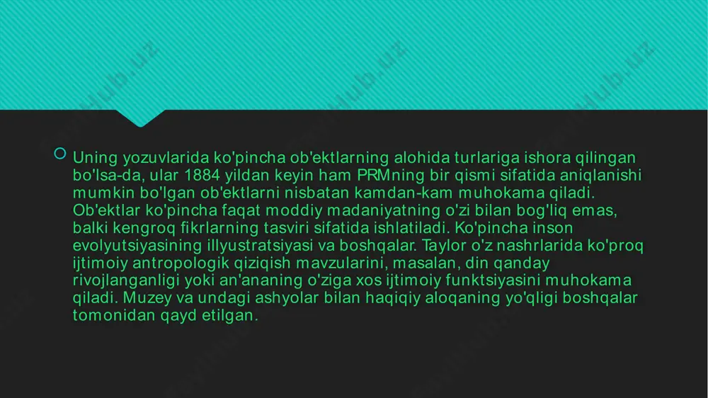 ing o'zgarishi, geografik muhitning etnos xarakteriga ta'siri, ijtimoiy va madaniy g'oyalarning geografik muhit bilan aloqasi va boshqalar. boshqa masalalar. 20-asrda keng tarqalgan geografik determinizm nazariyasi antropogeografiyaning asosiy yoʻnalishi boʻldi. ushbu nazariyaning asosiy g'oyasiga ko'ra, geografik muhit xalqlarning madaniy va siyosiy rivojlanishiga bevosita ta'sir qiladi. diffusionizmning dastlabki vakillaridan biri fridrix ratsel (1844-1904) antropogeografiya ta'limotiga asoslanadi. xix asr fridrix ratzel germaniyaning geografik sahnasida hukmronlik qilgan. sizni, u tabiiy ilmlar bilan shug'ullangan va erning ilmi ular bilan aloqaga va insonni o'rganishga aylangan. zoologiya, geologiya va qiyosiy anatomiya bo'yicha doktorlik oldi va antropogeografiya asoschisi bo'ldi. germaniya patriotlari ko'p tibbiy yordamlarga ega bo'lgan olim ratzel ishonchli vatanparvar edi. 1870-yilgi frans-prussiya urushining boshida prussiya qo'shildi va jang paytida ikki marta jarohatlandi. 1871 yilda germaniyani birlashtirishdan so'ng, u chet elda yashagan nemislarning turmush tarzini o'rganishga o'zini bag'ishladi. shu maqsadda u vengriya va transilvaniyaga tashrif buyurdi. u o'z missiyasini davom ettirdi va 1872 yilda alpsni kesib o'tib, italiyaga …