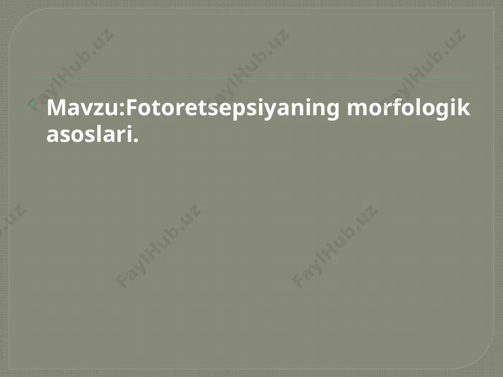 anda 420 nm da fotonni yutish ehtimoli ko’proq. to’r pardaning eng tashqi qatlamida novda va konusning fotoretseptorlari joylashgan; ularning ikkalasi ham bir xil asosiy tuzilishga ega. e’tiboringiz uchun raxmat. image2.jpeg image3.jpeg image4.jpeg image5.jpeg image6.jpeg image7.jpeg /docprops/thumbnail.jpeg